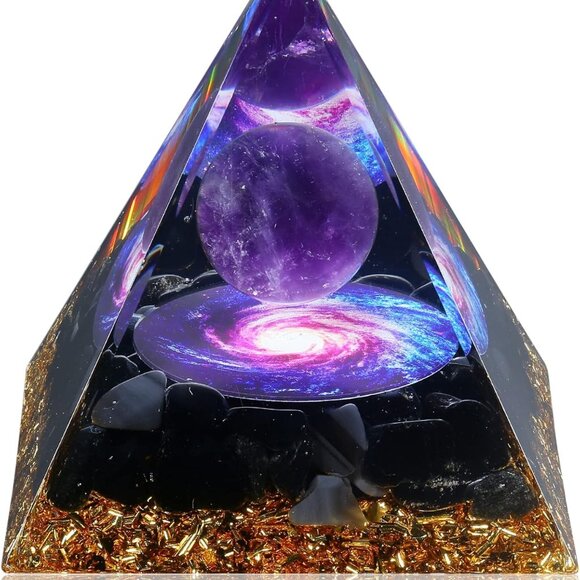 Orgone Pyramid for Positive Energy, Orgonite Amethyst&Obsidian Healing Crystal P - Picture 1 of 7